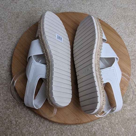 VINCE Tenison Espadrille Sandal White Leather Flat Low Platform Jute - Picture 14 of 16